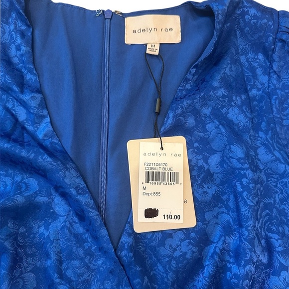 NWT Adelyn Rae Blue Longsleeve Dress Floral Pattern V-Neck Medium - Picture 3 of 10